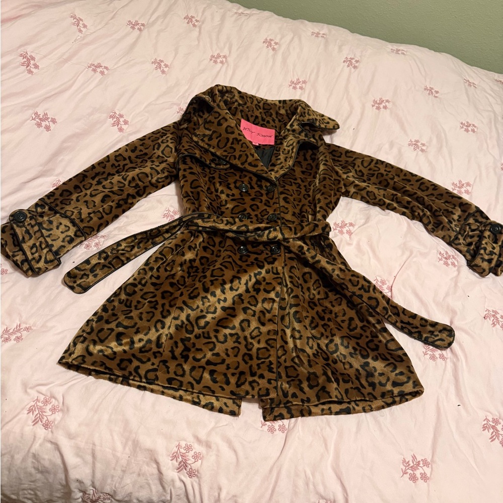 Betsey Johnson Brown Leopard Print Trench Coat